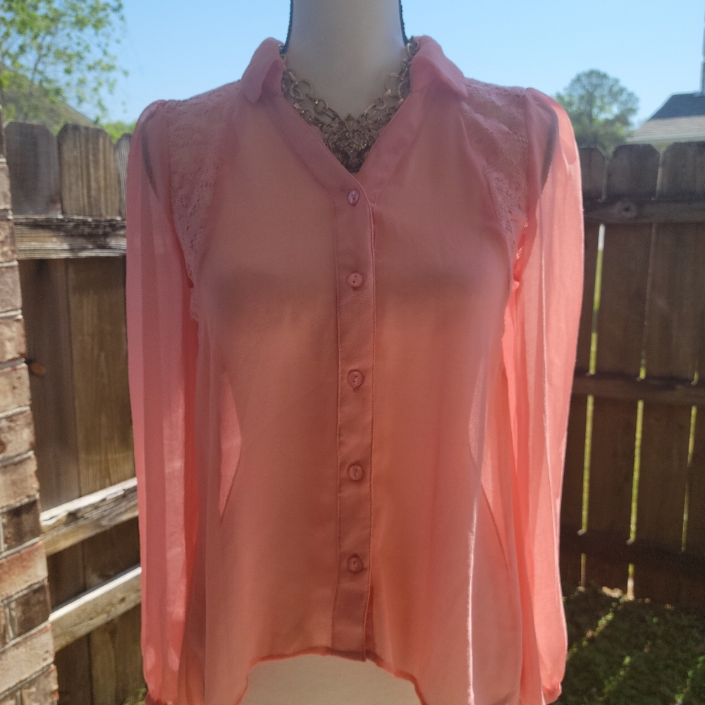 Sheer High-Low Long Sleeve Top